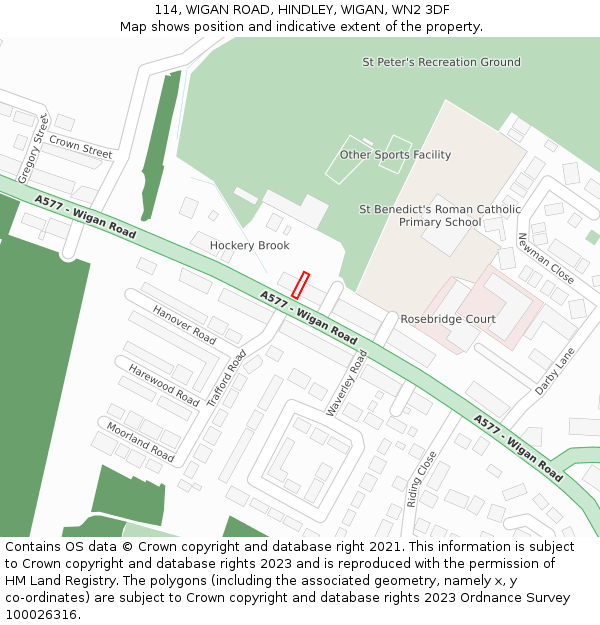 114, WIGAN ROAD, HINDLEY, WIGAN, WN2 3DF: Location map and indicative extent of plot