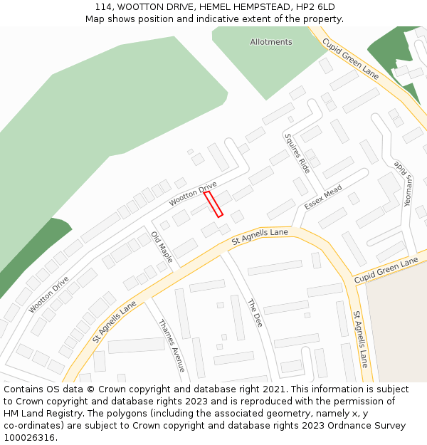 114, WOOTTON DRIVE, HEMEL HEMPSTEAD, HP2 6LD: Location map and indicative extent of plot