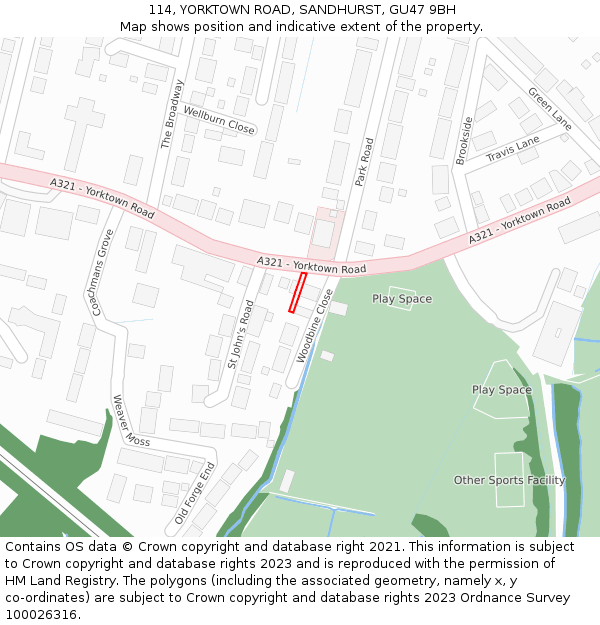 114, YORKTOWN ROAD, SANDHURST, GU47 9BH: Location map and indicative extent of plot