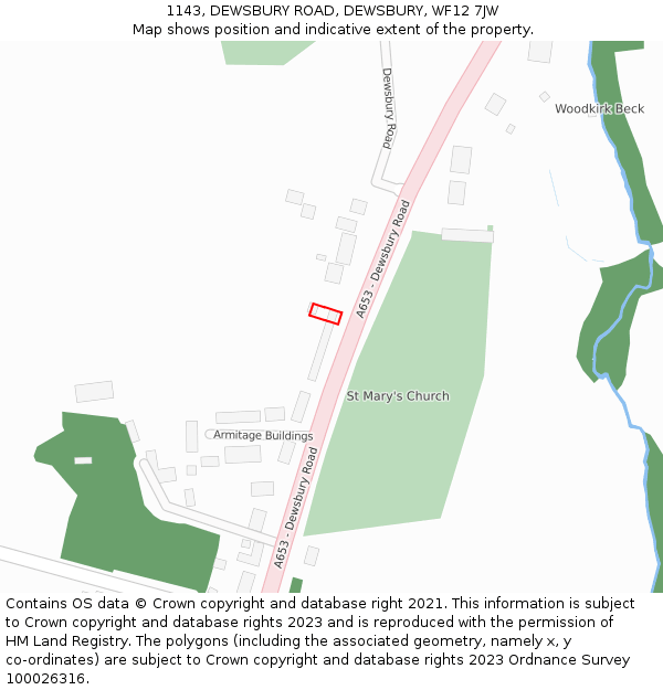 1143, DEWSBURY ROAD, DEWSBURY, WF12 7JW: Location map and indicative extent of plot