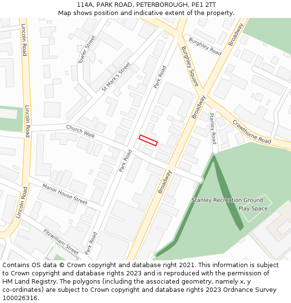 114A, PARK ROAD, PETERBOROUGH, PE1 2TT: Location map and indicative extent of plot