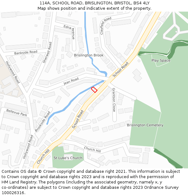 114A, SCHOOL ROAD, BRISLINGTON, BRISTOL, BS4 4LY: Location map and indicative extent of plot