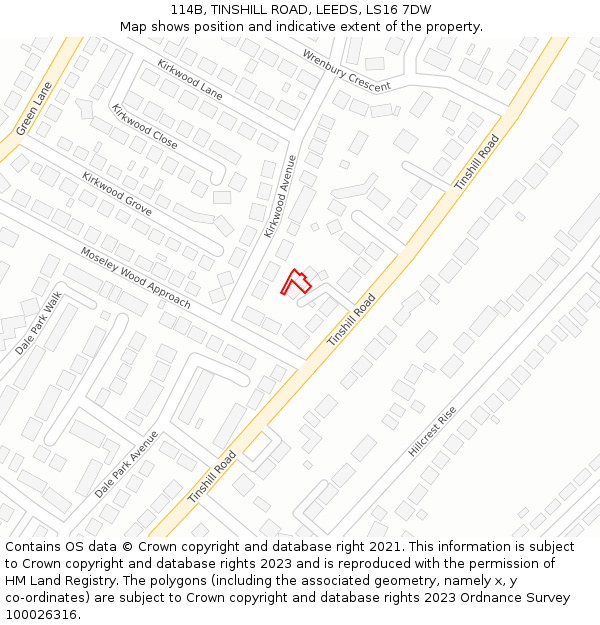 114B, TINSHILL ROAD, LEEDS, LS16 7DW: Location map and indicative extent of plot