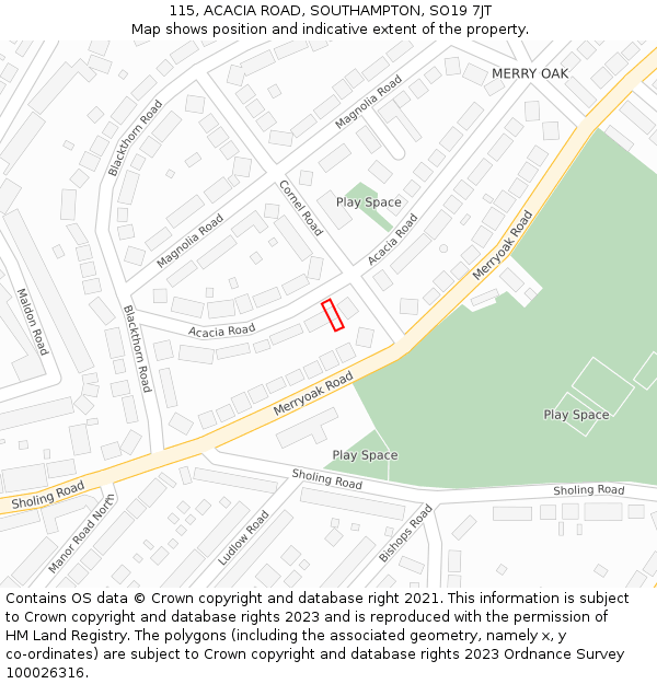 115, ACACIA ROAD, SOUTHAMPTON, SO19 7JT: Location map and indicative extent of plot