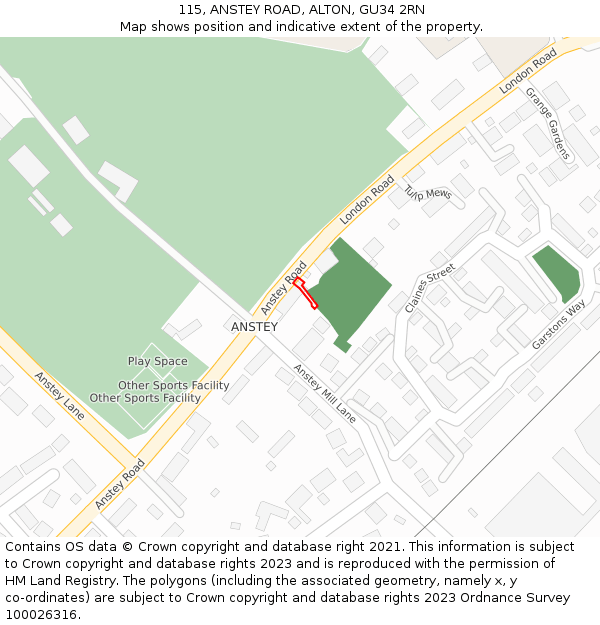 115, ANSTEY ROAD, ALTON, GU34 2RN: Location map and indicative extent of plot