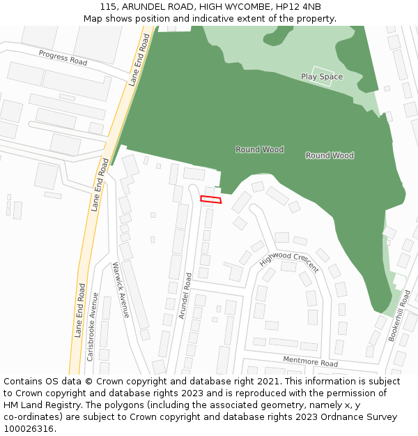 115, ARUNDEL ROAD, HIGH WYCOMBE, HP12 4NB: Location map and indicative extent of plot