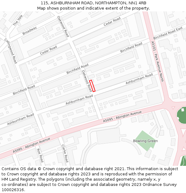 115, ASHBURNHAM ROAD, NORTHAMPTON, NN1 4RB: Location map and indicative extent of plot