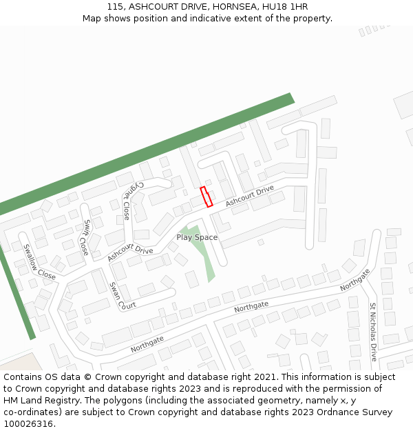 115, ASHCOURT DRIVE, HORNSEA, HU18 1HR: Location map and indicative extent of plot