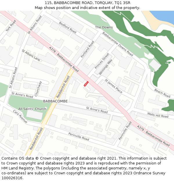 115, BABBACOMBE ROAD, TORQUAY, TQ1 3SR: Location map and indicative extent of plot