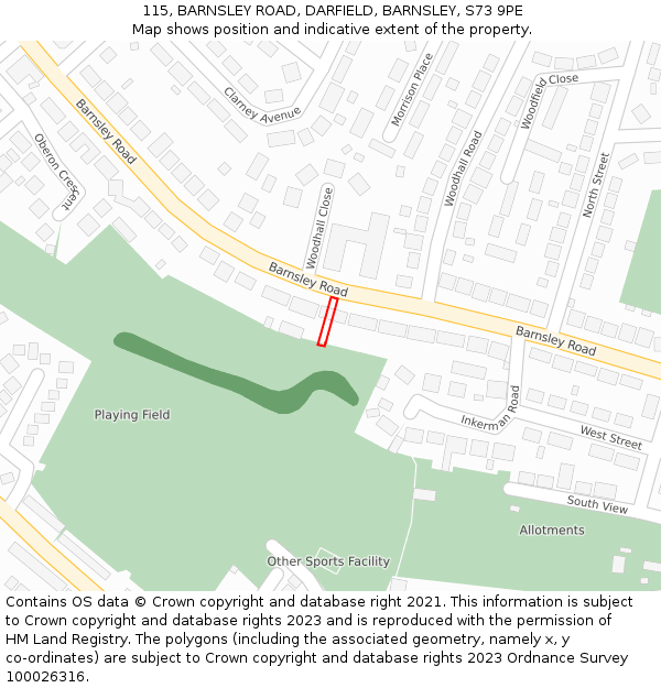 115, BARNSLEY ROAD, DARFIELD, BARNSLEY, S73 9PE: Location map and indicative extent of plot