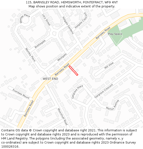 115, BARNSLEY ROAD, HEMSWORTH, PONTEFRACT, WF9 4NT: Location map and indicative extent of plot
