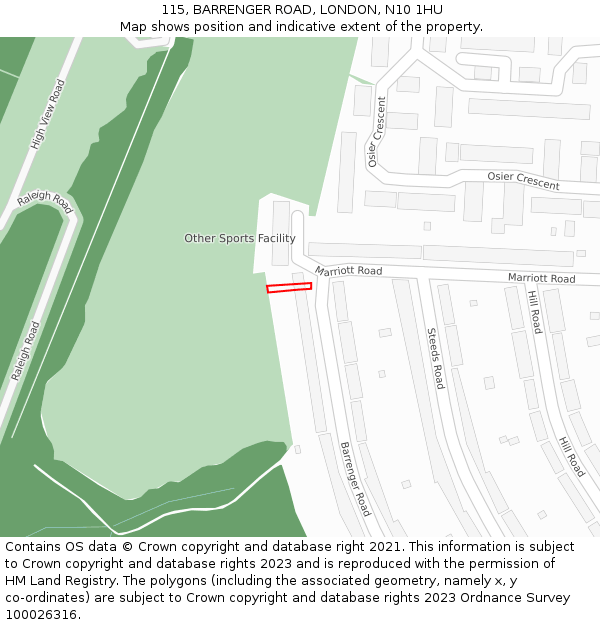 115, BARRENGER ROAD, LONDON, N10 1HU: Location map and indicative extent of plot