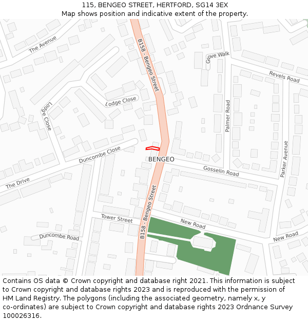 115, BENGEO STREET, HERTFORD, SG14 3EX: Location map and indicative extent of plot