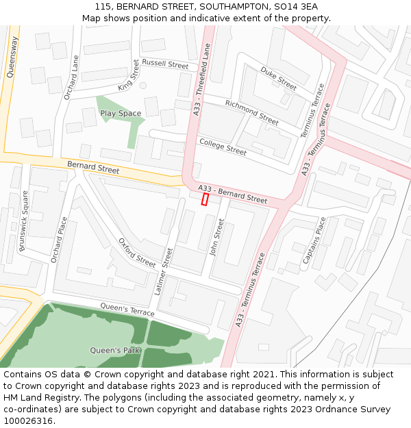 115, BERNARD STREET, SOUTHAMPTON, SO14 3EA: Location map and indicative extent of plot