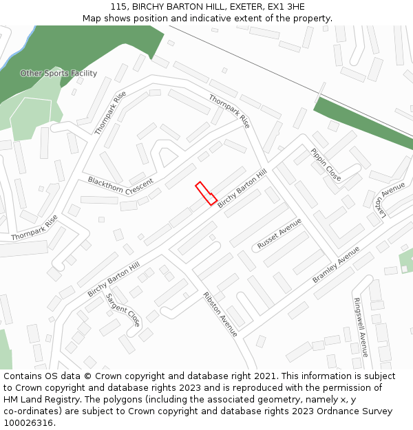 115, BIRCHY BARTON HILL, EXETER, EX1 3HE: Location map and indicative extent of plot