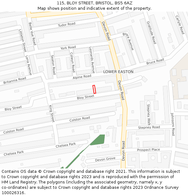 115, BLOY STREET, BRISTOL, BS5 6AZ: Location map and indicative extent of plot