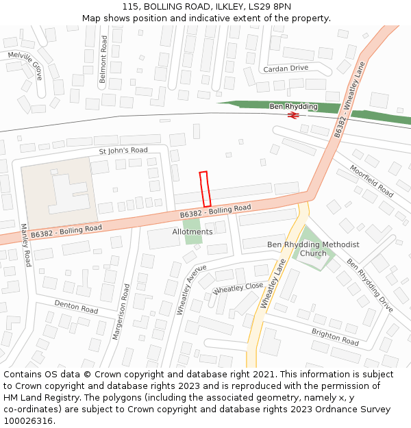 115, BOLLING ROAD, ILKLEY, LS29 8PN: Location map and indicative extent of plot