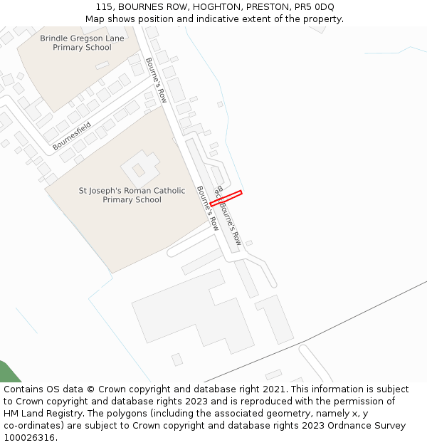 115, BOURNES ROW, HOGHTON, PRESTON, PR5 0DQ: Location map and indicative extent of plot