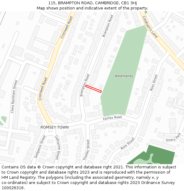 115, BRAMPTON ROAD, CAMBRIDGE, CB1 3HJ: Location map and indicative extent of plot