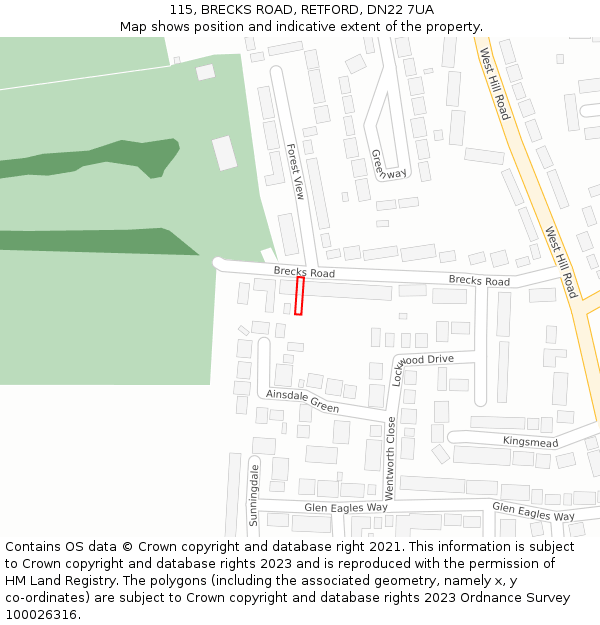 115, BRECKS ROAD, RETFORD, DN22 7UA: Location map and indicative extent of plot