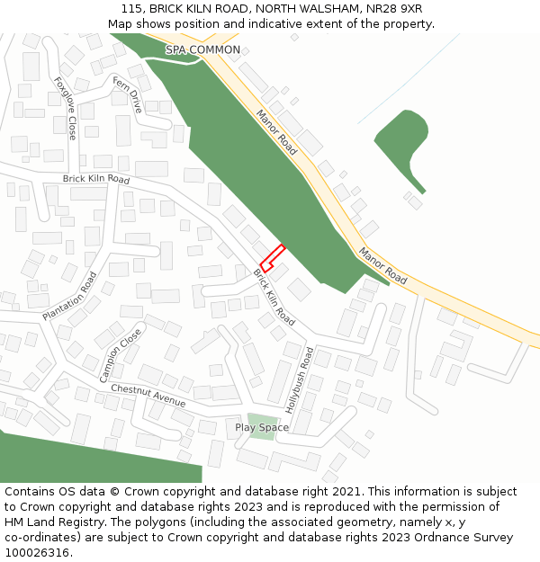 115, BRICK KILN ROAD, NORTH WALSHAM, NR28 9XR: Location map and indicative extent of plot