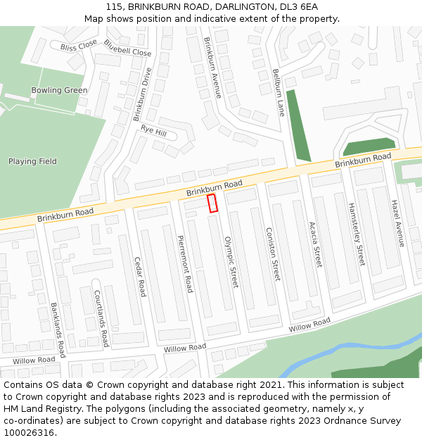 115, BRINKBURN ROAD, DARLINGTON, DL3 6EA: Location map and indicative extent of plot