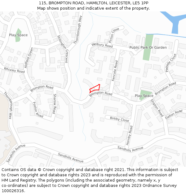 115, BROMPTON ROAD, HAMILTON, LEICESTER, LE5 1PP: Location map and indicative extent of plot