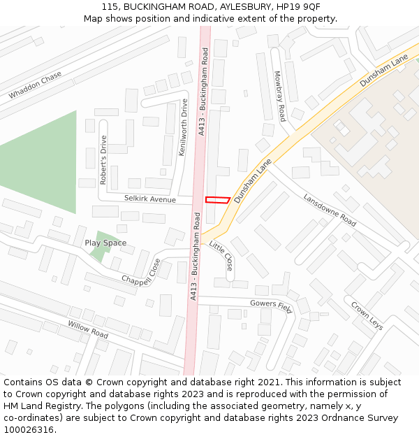 115, BUCKINGHAM ROAD, AYLESBURY, HP19 9QF: Location map and indicative extent of plot