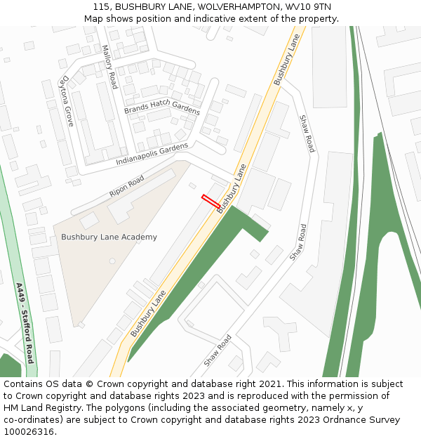 115, BUSHBURY LANE, WOLVERHAMPTON, WV10 9TN: Location map and indicative extent of plot