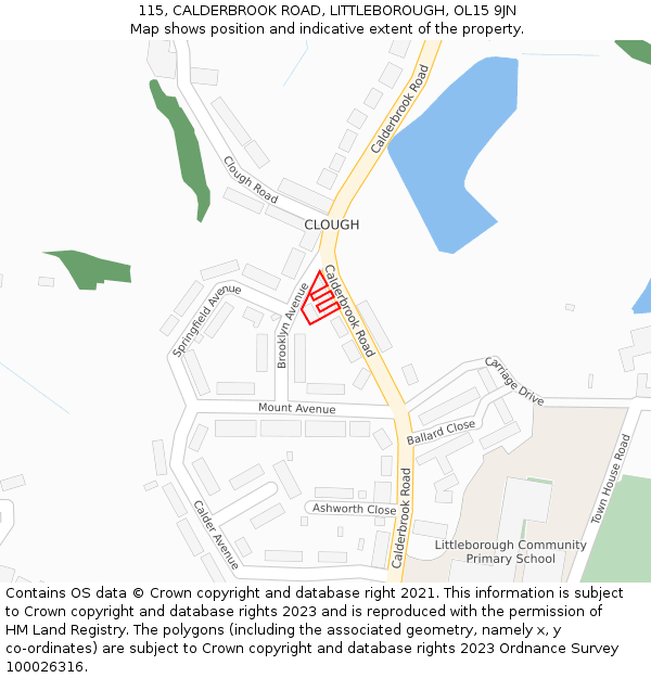 115, CALDERBROOK ROAD, LITTLEBOROUGH, OL15 9JN: Location map and indicative extent of plot