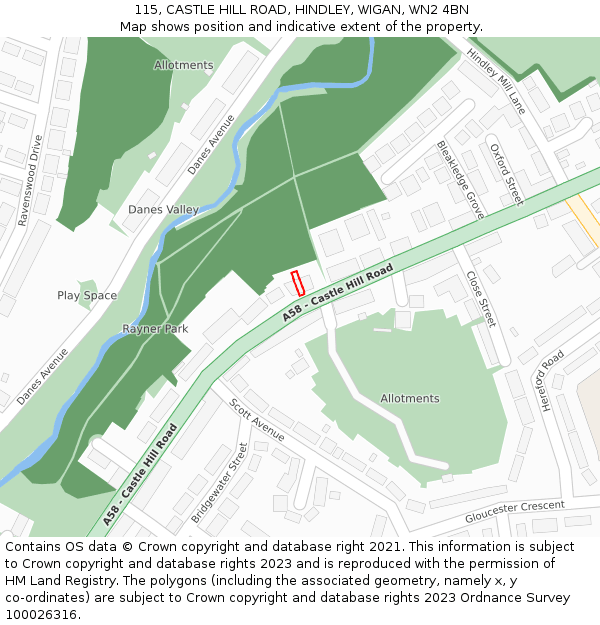 115, CASTLE HILL ROAD, HINDLEY, WIGAN, WN2 4BN: Location map and indicative extent of plot