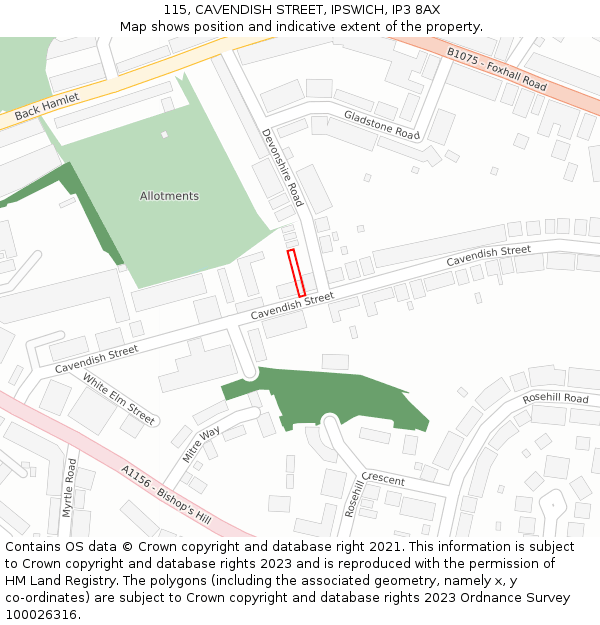 115, CAVENDISH STREET, IPSWICH, IP3 8AX: Location map and indicative extent of plot