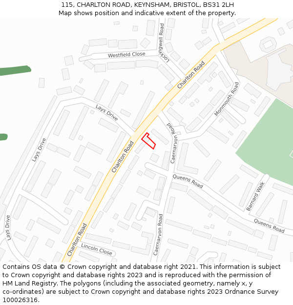 115, CHARLTON ROAD, KEYNSHAM, BRISTOL, BS31 2LH: Location map and indicative extent of plot
