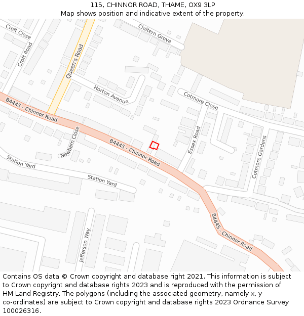 115, CHINNOR ROAD, THAME, OX9 3LP: Location map and indicative extent of plot