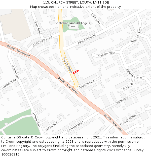 115, CHURCH STREET, LOUTH, LN11 9DE: Location map and indicative extent of plot