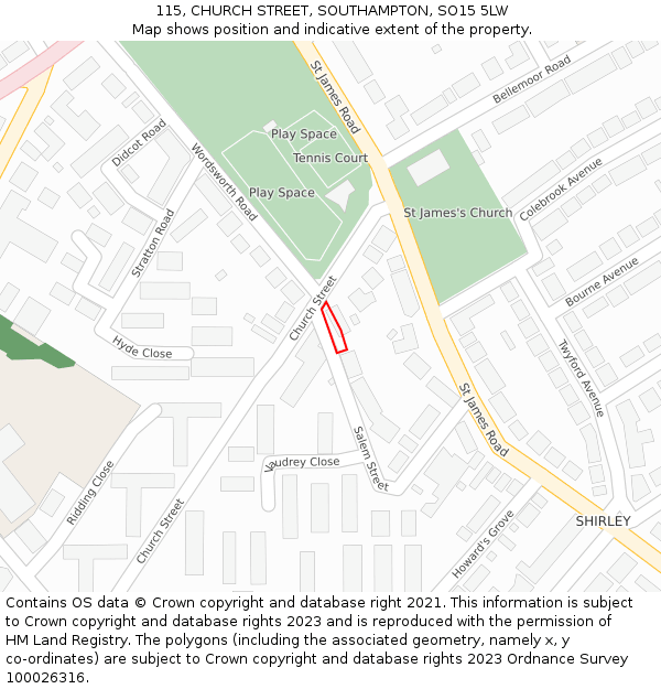 115, CHURCH STREET, SOUTHAMPTON, SO15 5LW: Location map and indicative extent of plot