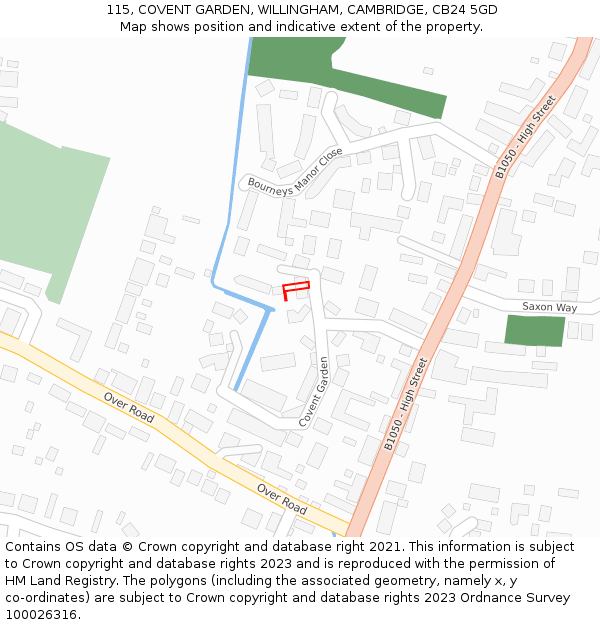 115, COVENT GARDEN, WILLINGHAM, CAMBRIDGE, CB24 5GD: Location map and indicative extent of plot