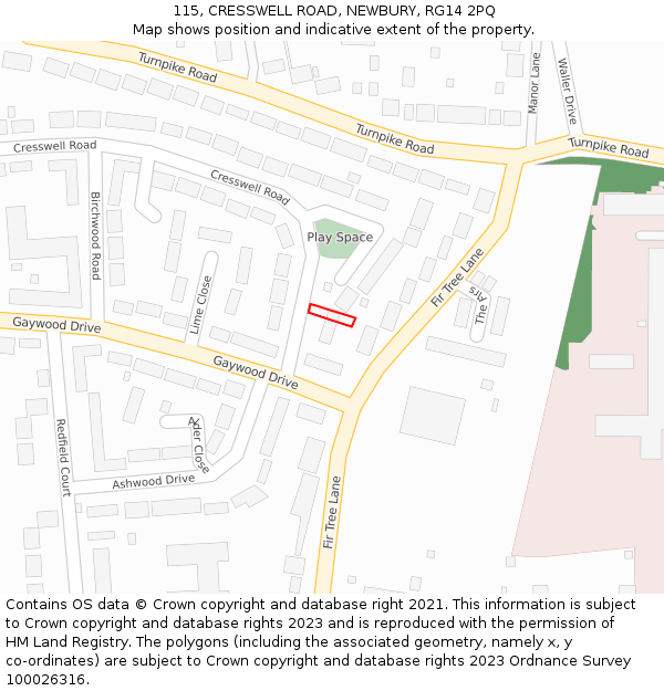115, CRESSWELL ROAD, NEWBURY, RG14 2PQ: Location map and indicative extent of plot