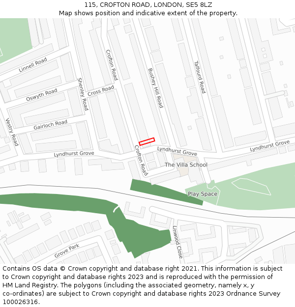 115, CROFTON ROAD, LONDON, SE5 8LZ: Location map and indicative extent of plot