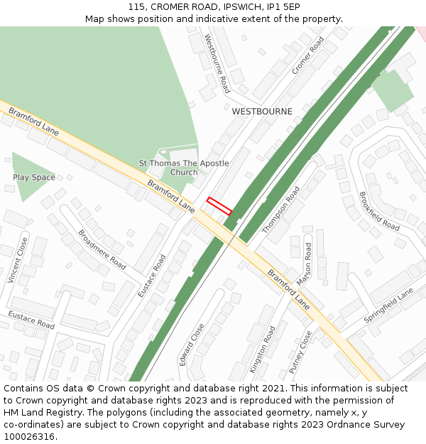 115, CROMER ROAD, IPSWICH, IP1 5EP: Location map and indicative extent of plot
