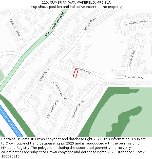 115, CUMBRIAN WAY, WAKEFIELD, WF2 8LA: Location map and indicative extent of plot