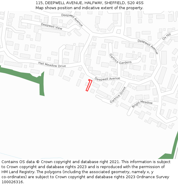 115, DEEPWELL AVENUE, HALFWAY, SHEFFIELD, S20 4SS: Location map and indicative extent of plot