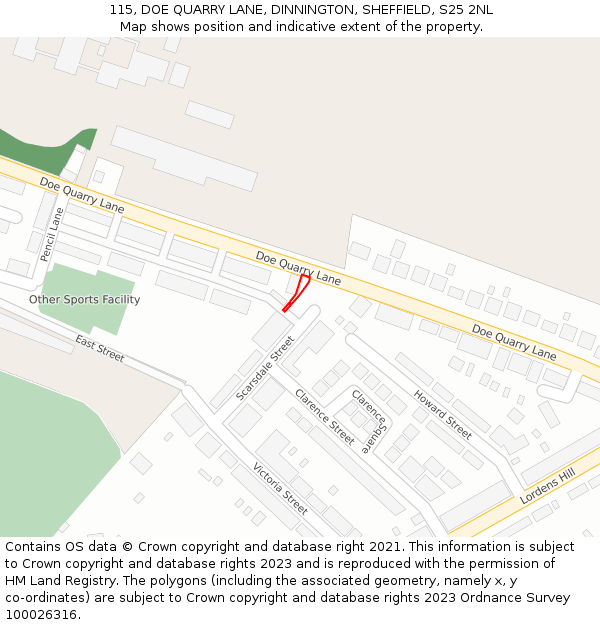 115, DOE QUARRY LANE, DINNINGTON, SHEFFIELD, S25 2NL: Location map and indicative extent of plot