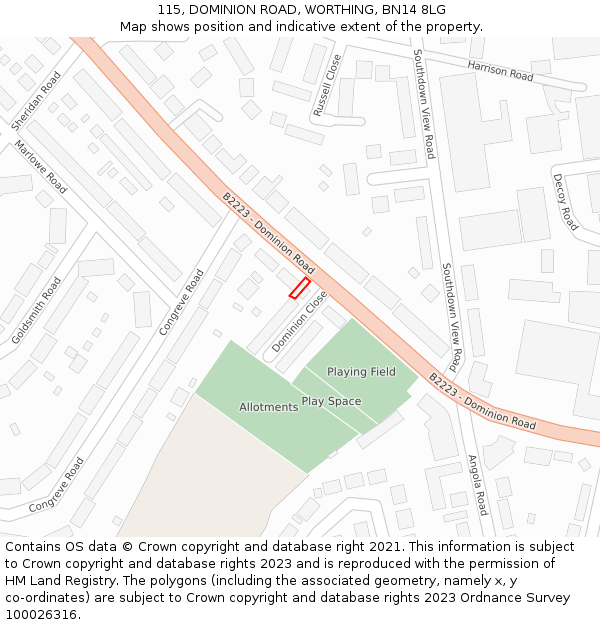 115, DOMINION ROAD, WORTHING, BN14 8LG: Location map and indicative extent of plot