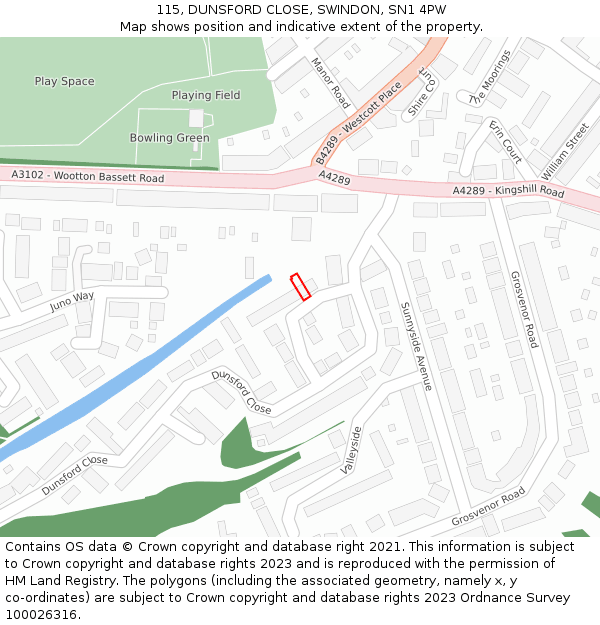 115, DUNSFORD CLOSE, SWINDON, SN1 4PW: Location map and indicative extent of plot