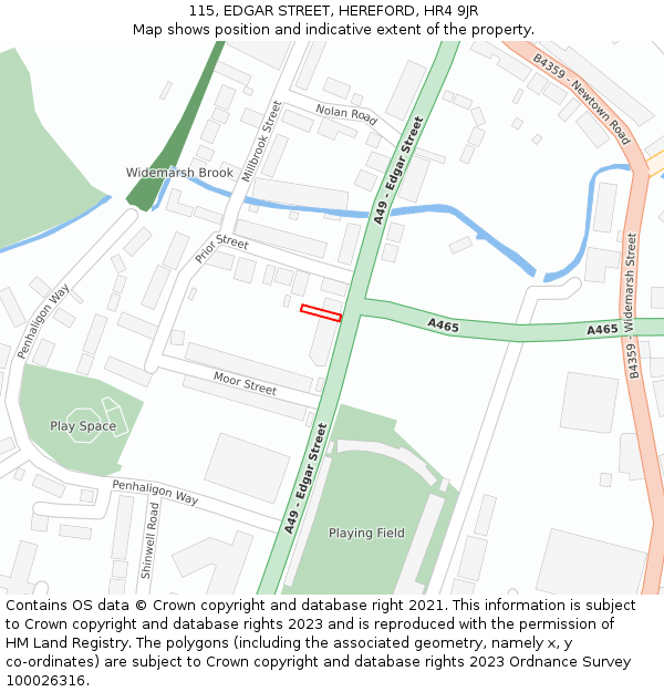 115, EDGAR STREET, HEREFORD, HR4 9JR: Location map and indicative extent of plot