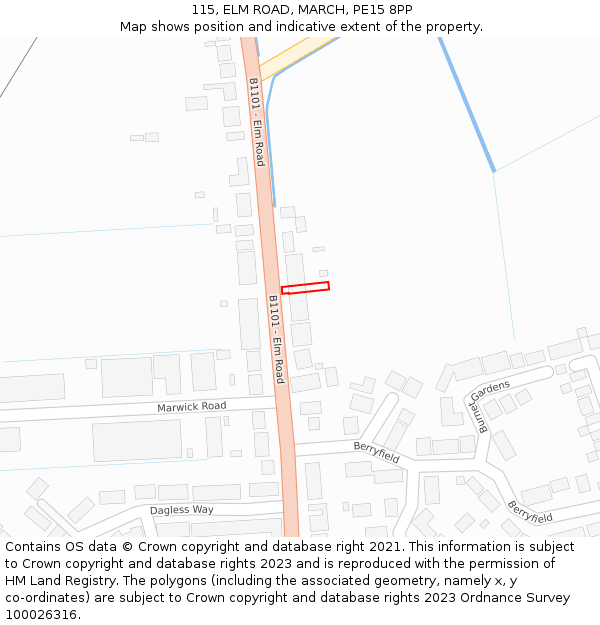 115, ELM ROAD, MARCH, PE15 8PP: Location map and indicative extent of plot