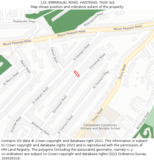 115, EMMANUEL ROAD, HASTINGS, TN34 3LE: Location map and indicative extent of plot