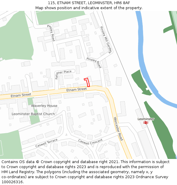 115, ETNAM STREET, LEOMINSTER, HR6 8AF: Location map and indicative extent of plot
