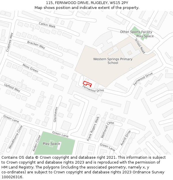 115, FERNWOOD DRIVE, RUGELEY, WS15 2PY: Location map and indicative extent of plot